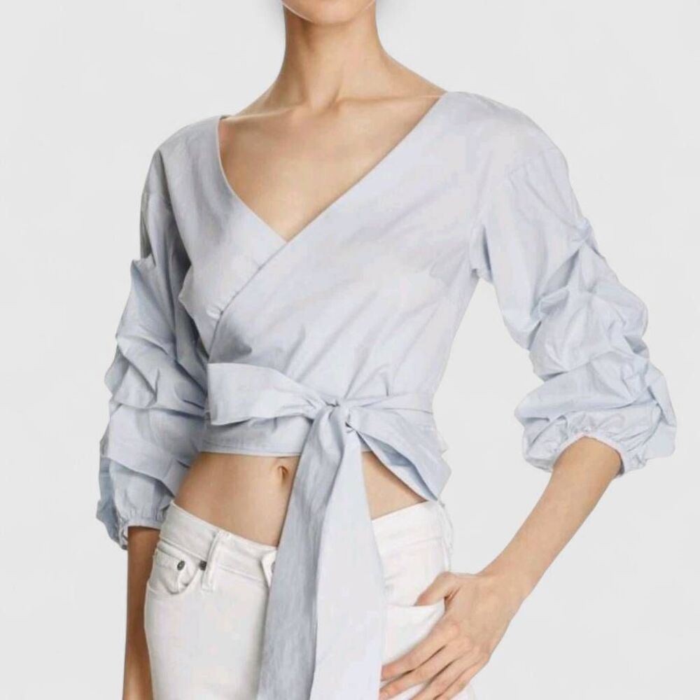 Bardot Womens Wrap Sz 6 Ruched 3/4 Sleeve‎ Tie Crossover Top Cropped Retroglam